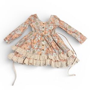 Cheeky Plum 4T Pink and White Floral Dress with Ruffle Hem